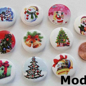 Boutons NOEL ronds ou découpés modèles divers pour création déco scrapbooking Fêtes réveillons sapin Père Noël Lutins Cadeaux Bonhomme neige Mod1 = 10 pcs