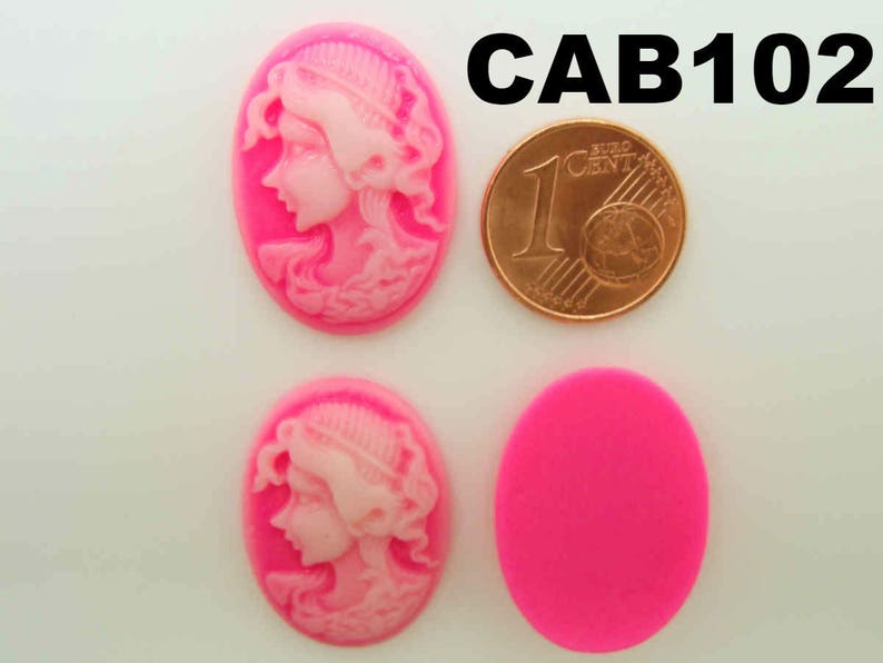 6 Cabochons résine Camée ovales 24x18mm profil femme couleurs au choix DIY création bijoux déco CAB102 Rose