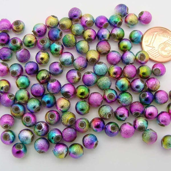 100 perles rondes 6mm aspect givre brillant multicolore acrylique RES-85 Création bijoux