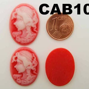 6 Cabochons résine Camée ovales 24x18mm profil femme couleurs au choix DIY création bijoux déco CAB103 Rouge