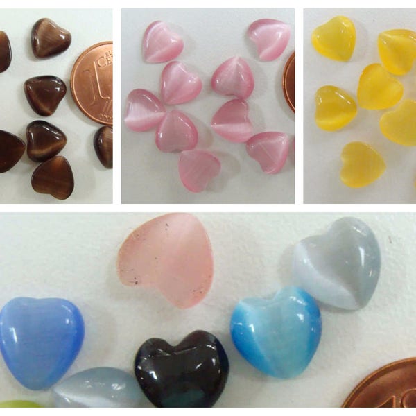 10 Cabochons Coeur 8mm verre OEIL de CHAT au choix