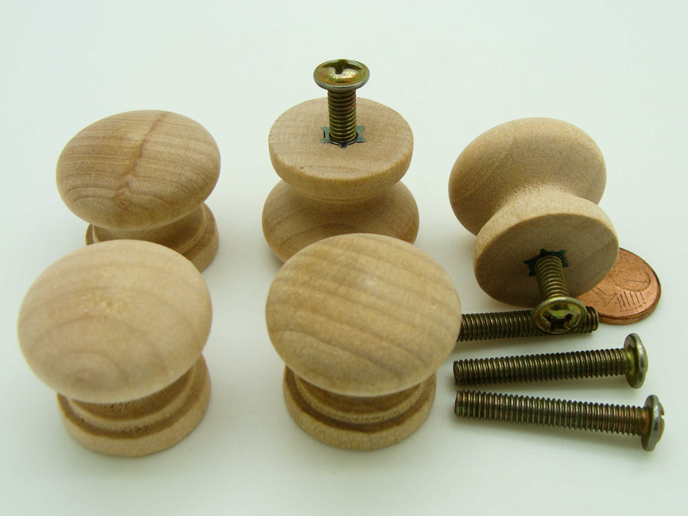 5 Mini Poignées Bouton en Bois Brut 24mm avec Vis