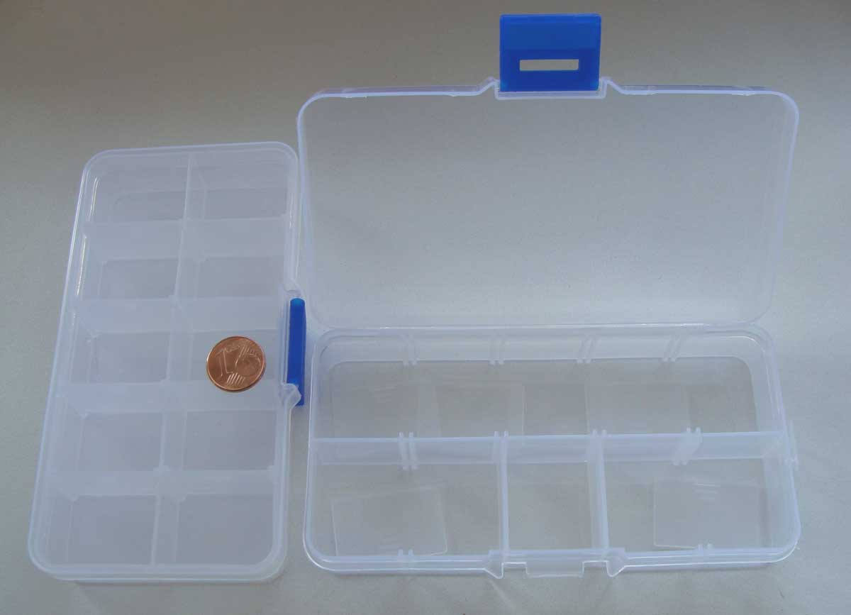 1 boite à rangement de perle 12 cases 23x15x3,5 cm, plexiglass  transparent - boite de rangement - Miracles Merceries