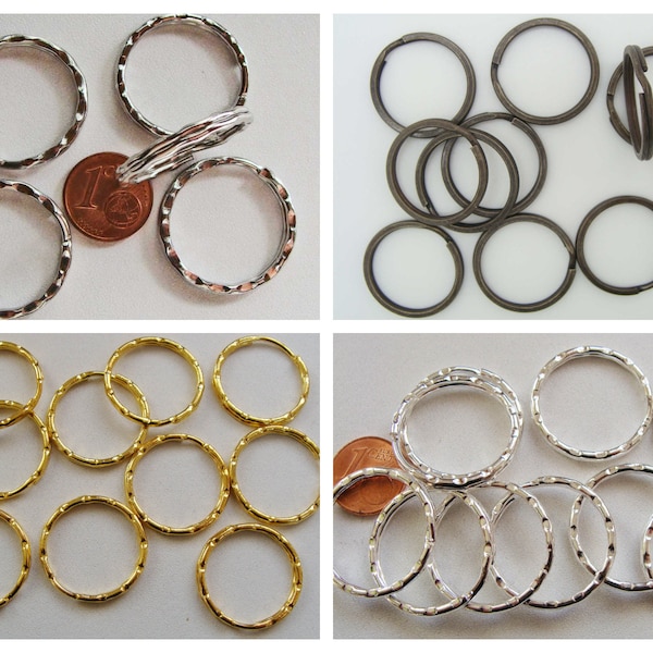 10 ANNEAUX PORTE-CLES métal argenté bronze cuivre ou doré 25mm anneaux brisés porte-clefs création loisirs