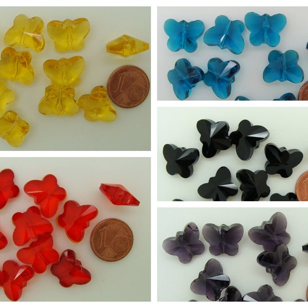 10 perles Papillons 14mm en verre facette couleur au choix pour création de bijoux déco