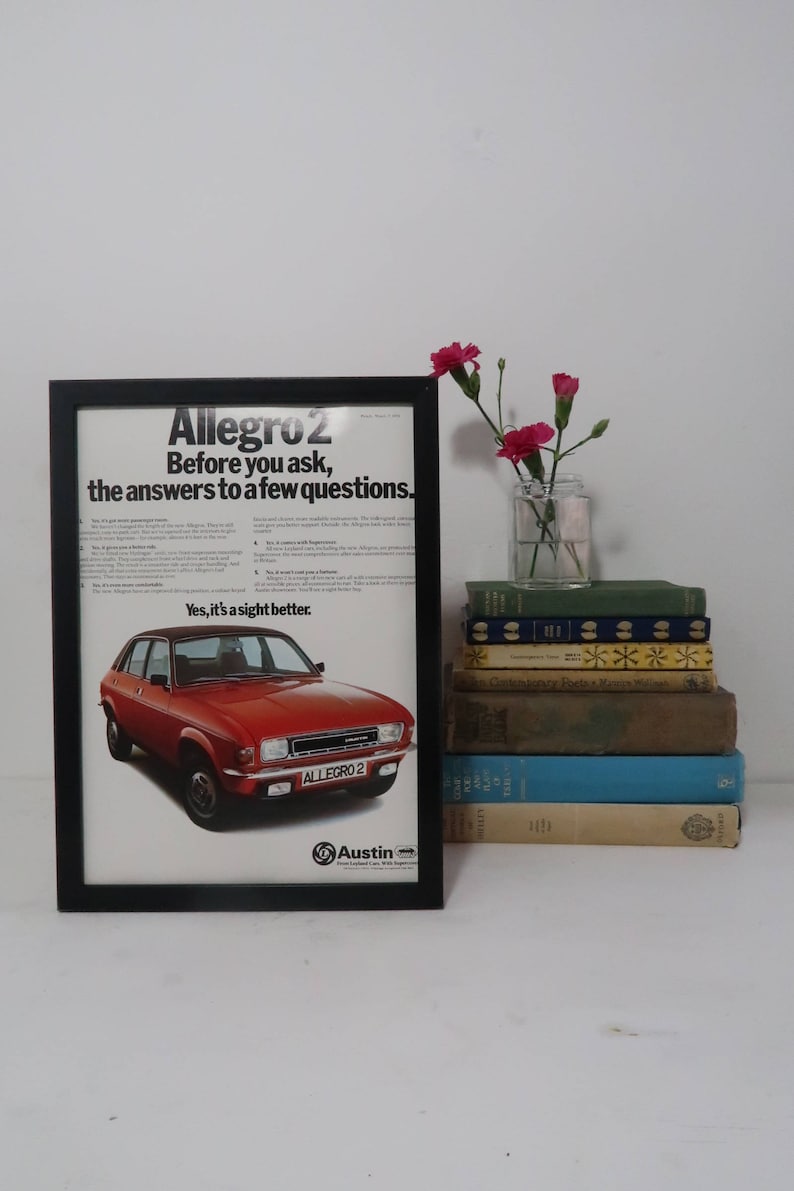Vintage Allegro 2 Car Framed Advert Old Fashioned Poster Frame Leyland Garage Unique Gift Grand Dad Lover Wall Decor Office