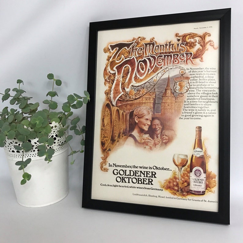 Goldener Oktober Wine Advertisement Original Vintage 1974 Framed A4 Brewinalia.