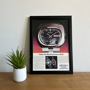 Vintage Seiko Watch Framed Advert, Old Fashioned Poster, Wall Art Decor Man Cave Office, High End Fashion, Vlogger Blogger Unique Gift