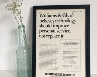 Williams and Glyn's Bank Ltd Technology A4 Old Fashioned Vintage Framed Advert Good Year Advertisment 1976 Retro Classic