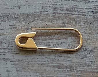 3/4 Inch Gold Safety Pin Hoop Earring 14K