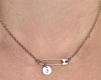 Personalized Sterling Silver Safety Pin Initial Necklace