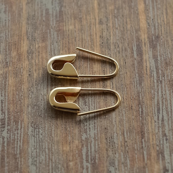 Gold Safety Pin Mini Hoop Earrings 1/2''