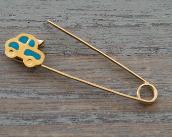 Gold Baby Safety Pin Car Charm Brooch Safety Pin Jewelry Baby Shower Gift Jewelry Baby Gift Pin Baby Boy Safety Pin Brooch 9K 14K 18K