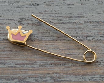 Oro Baby Safety Pin Charm Broche Safety Pin Jewelry Baby Shower Gift Jewelry Baby Gift Safety Pin Crown Charm Broche 9K 14K 18K