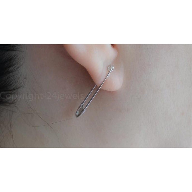 1.25 Inch White Gold Safety Pin Earrings Cartilage Earrings Etsy