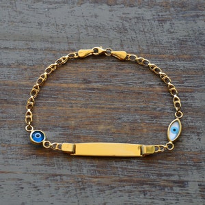 Personalized Engraved Gold Baby Id Bracelet Baby Evil Eye Id Bracelet Initial Name Baby Personalized Jewelry Child Bracelet Baby Shower Gift