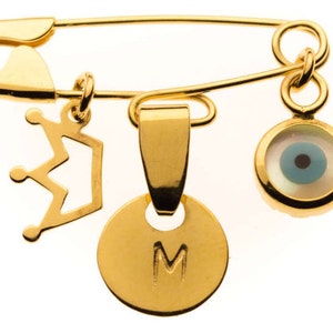 Silver Personalized Baby Gift Pin Baby Shower Gift New Baby Good Luck Evil Eye Safety Pin Charm Brooch Baby Protection Jewelry Newborn Gift