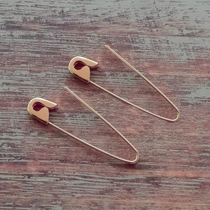 Boucles d'oreilles créoles avec épingles à nourrice en or rose, bijoux, boucles d'oreilles punk, boucles d'oreilles pendantes solidaires avec épingles à nourrice, cadeaux faits main, boucles d'oreilles créoles 9K 14K 18K