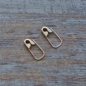 5/8'' Safety Pin Mini Punk Hoop Earrings White Gold 14K
