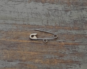 Solid Sterling Silver Safety Pin Charm Brooch - Made In Italy, 1 7/8 Inches, Excellent Polish - View #12