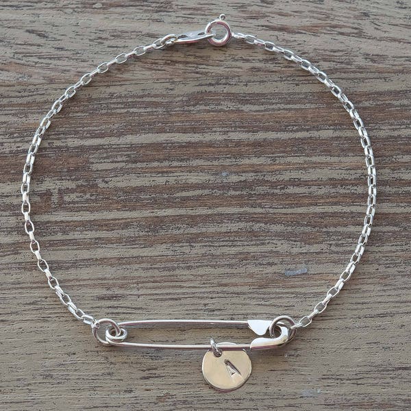 Bracelet à épingles à nourrice personnalisé en argent sterling 925, cadeau punk gothique avec épingle à nourrice pour elle, bijoux de bracelet alternatifs U Are Safe