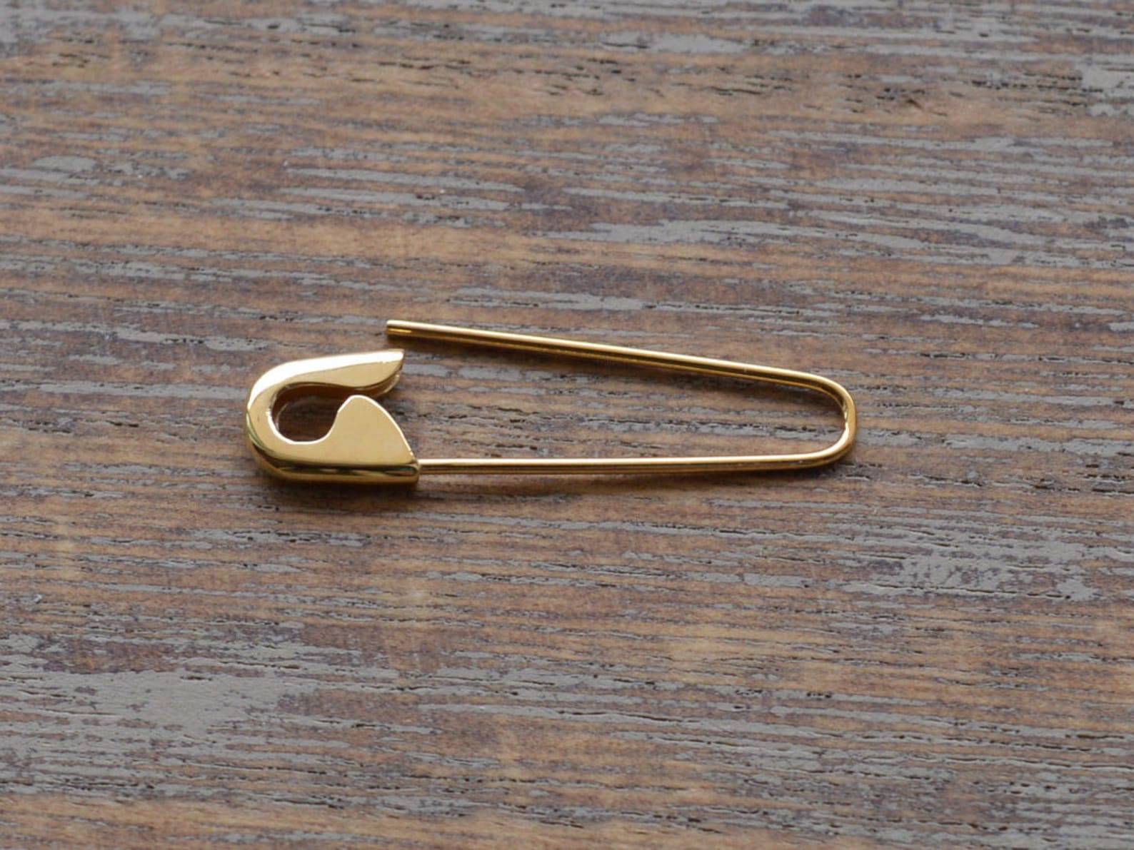 14K Gold Safety Pin Hoop Earring 1'' Etsy