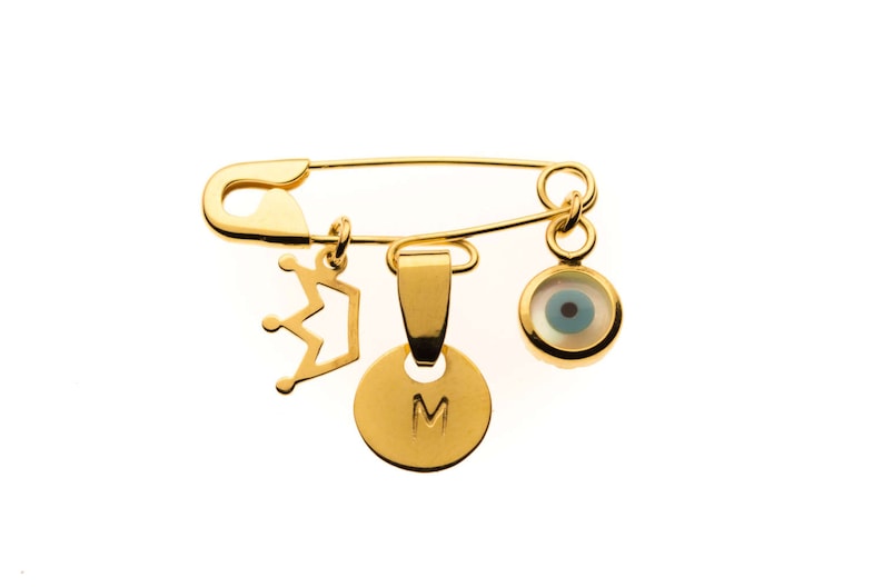Personalized Baby Gift Pin Baby Shower Gift New Baby Good Luck Eye Safety Pin Charm Brooch Baby Protection Jewelry Newborn Gift 9K 14K