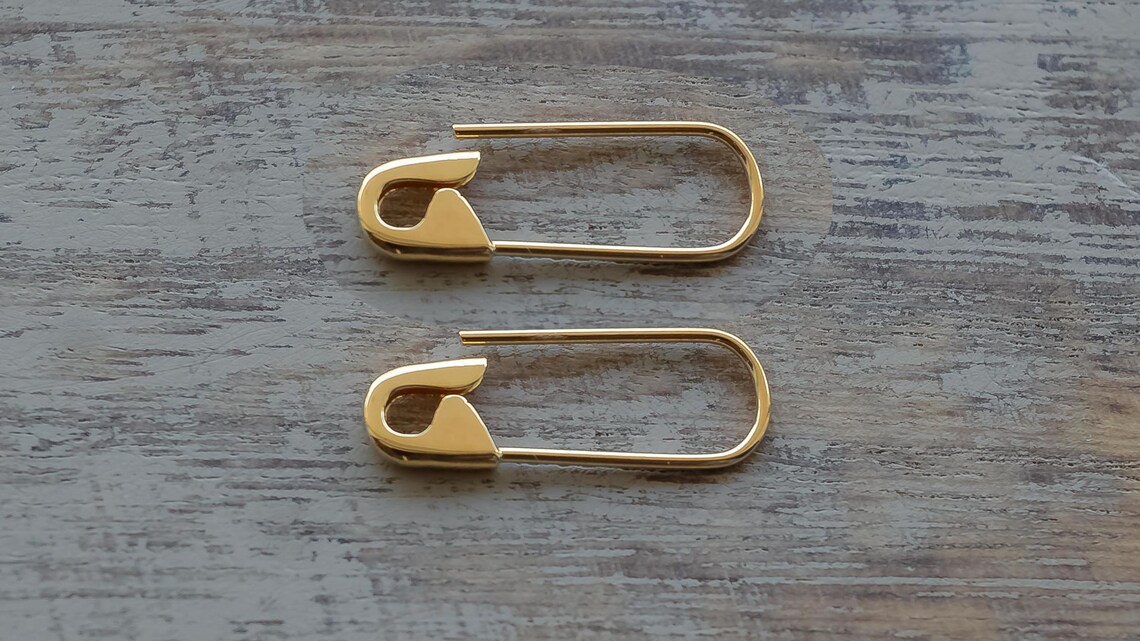 3/4'' Gold Safety Pin Hoop Earrings 9K 14K 18K Etsy