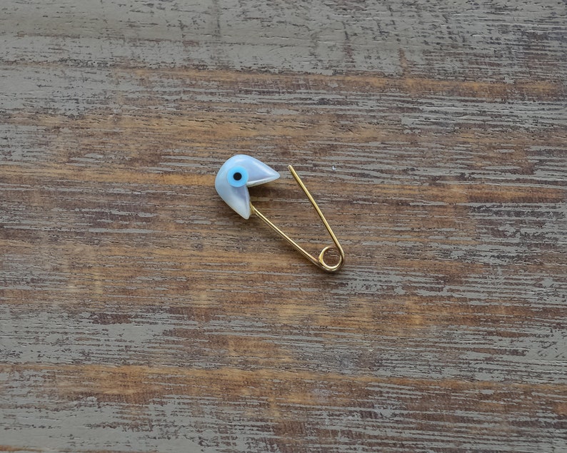 34/'/' Gold Safety Pin Evil Eye Small Earring 14K