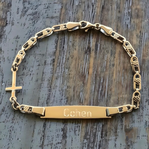 Gold baby id baby name bracelet baptism gift cross bracelet