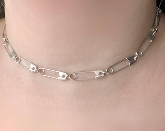 Silver Safety Pin Necklace: Punk Goth Edgy Minimalist Jewelry
