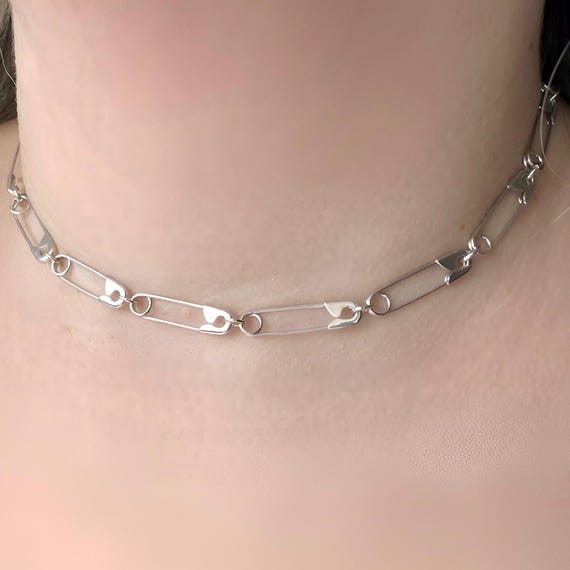 Dainty Safety Pin Necklace - Punk Style Silver Chain For Women & Men
