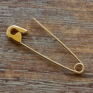 Gold Safety Pin Brooch: Minimalist Punk Jewelry 1.25”