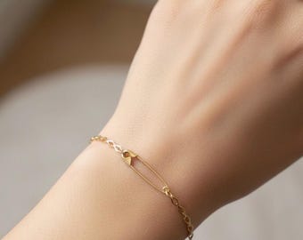 Gold Safety Pin Bracelet: Edgy Punk Minimalist Jewelry
