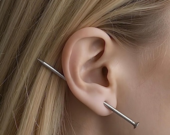 Pendiente de plata de ley con forma de clavo de 7,6 cm (3 pulgadas) - Joyería minimalista y vanguardista, calibre 16