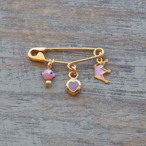 Sterling Silver Evil Eye Safety Heart Pin Crown Brooch Gold Plated