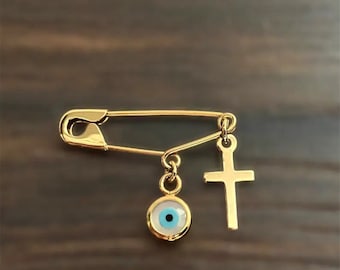 Silber Evil Eye Sicherheitsnadel Kreuz Brosche Baby Shower Geschenk Taufe Geburtsankündigung Evil Eye Schutz Baby Shower Geschenk Pin vergoldet