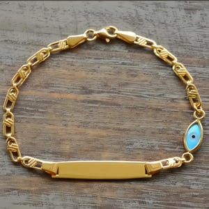 Personalized Gold Baby Id Evil Eye Arabic Name Bracelet 9K/14K