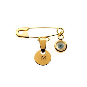 18K Gold Evil Eye Safety Pin Baby Shower Gift Baby Safety Pin Brooch Birth Anouncement Safety Pin Protection For Baby Gift Baptism Brooch