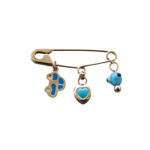Evil Eye Pin Gold Evil Eye Brooch Safety Pin Birth Announcement Baptism Baby Shower Gift Good Luck Christening Baby Gift Pin 9K 14K 18K