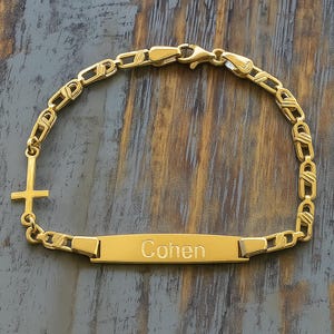Personalized Gold Baby ID Bracelet: Baptism Cross Name Bracelet
