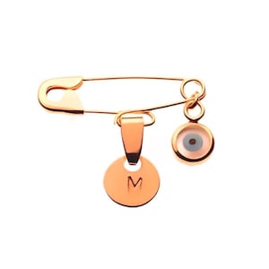 Rose Gold Evil Eye Safety Pin Baby Shower Gift Baby Safety Pin Brooch Birth Anouncement Safety Pin Protection Gift Baptism Brooch 9K 14K 18K