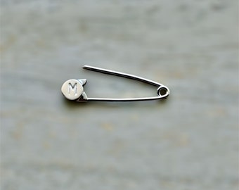 Personalised sterling silver safety pin ,silver personalized safety pin brooch, silver custom safety pin, gifts for her 1”