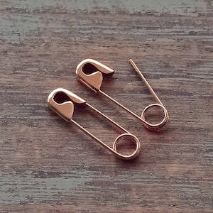 3/4 Inch Rose Gold Plated Sterling Safety Pin Earrings,Sterling Silver Safety Pin Cartilage Earrings,Safety Pin Punk Unisex Earrings