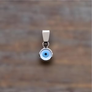 14K White Gold evil eye dainty pendant, gold charm protection pendant, birthday gift for her, greek evil eye jewelry