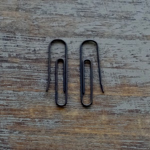 Sterling Silver Oxidised Black Paper Clip Wire Earrings 1”