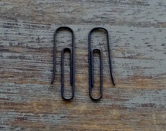 Sterling Silver Oxidised Black Paper Clip Wire Earrings 1”
