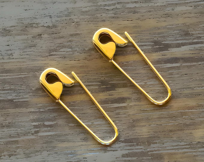 14K Gold Safety Pin Hoop Earrings 3/4'' (Pair)