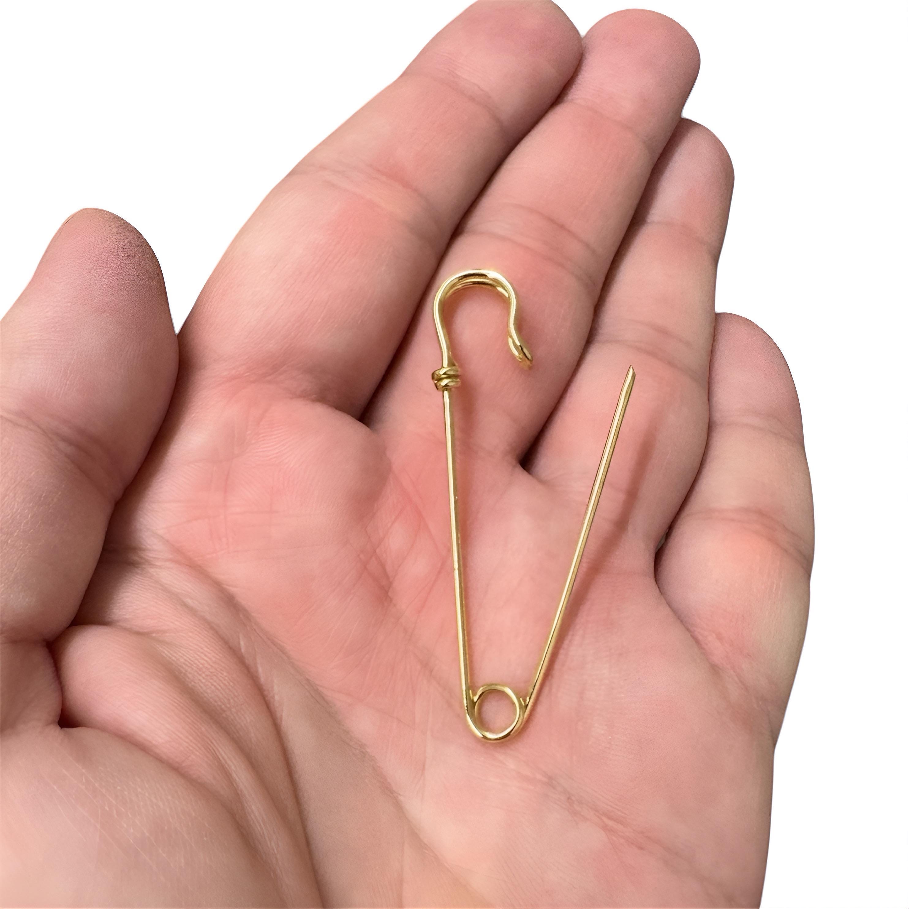 Gold brooch safety pin, gold safety wire pin, solid gold shawl pin, gold wire kilt pin, gold solidarity brooch pin 2.25 inches