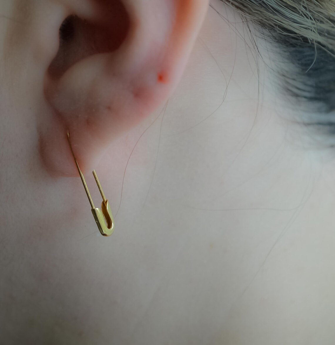 14K Gold Safety Pin Hoop Earring 1'' Etsy